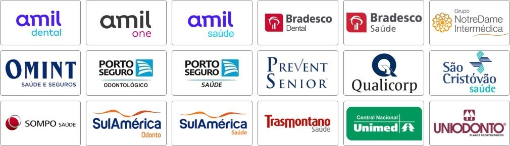 Amil, Bradesco, Notredame Intermedica, Omint, Porto Seguro, Prevent Senior, Qualicor, São Cristovão, Sompo, Sulamerica, Transmontano, Unimed